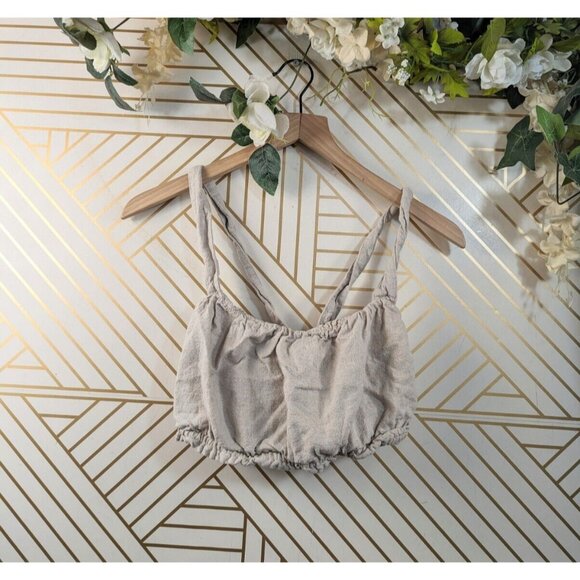 ABERCROMBIE & FITCH Women's Beige Linen Cross Back Tank Blouse Size Medium - Picture 1 of 7